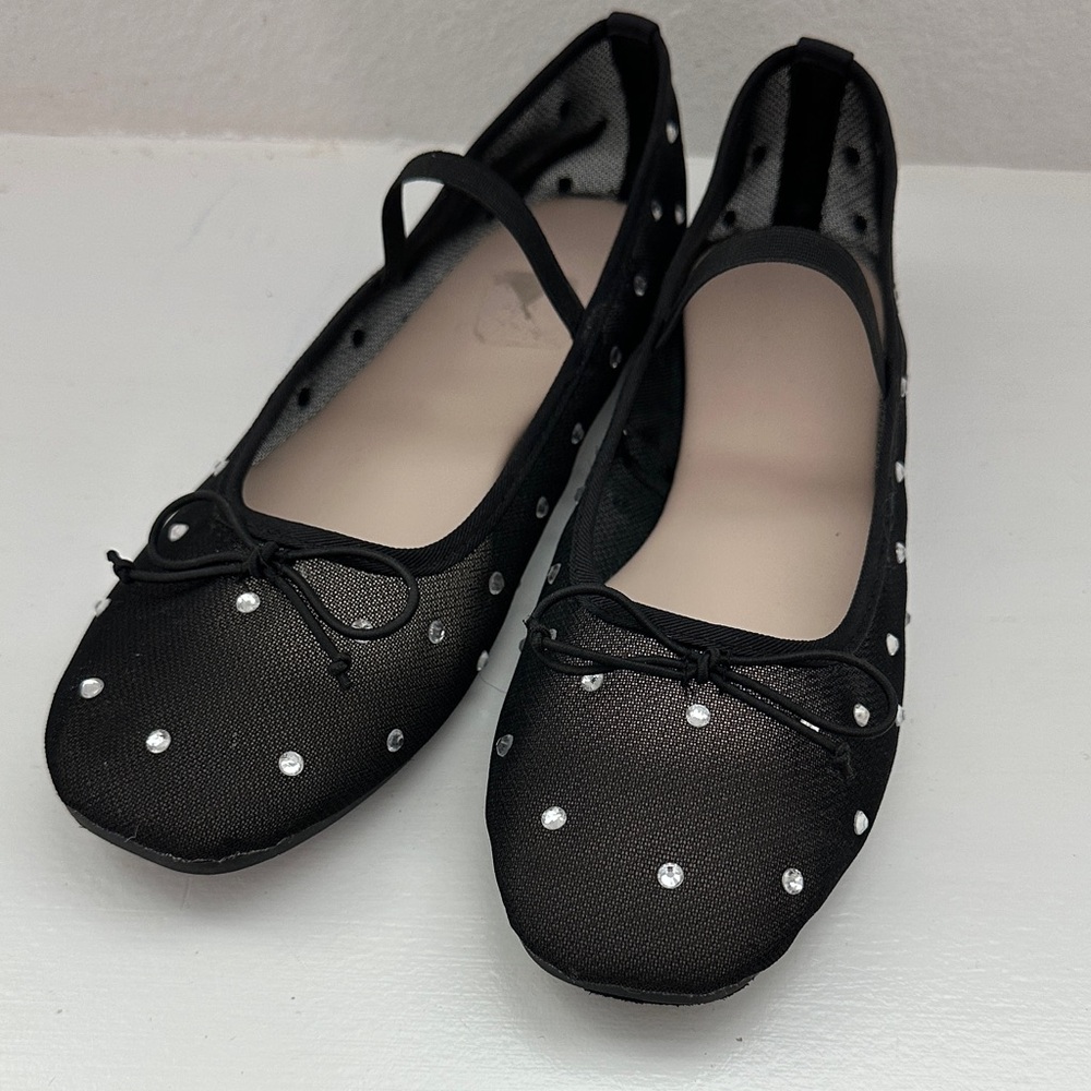 Black Crystal-Embellished Women's Ballet Flats